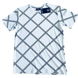 NWT Casa Moda Couture White Black Diamond Geometric Pattern Tee Unisex Men Sz S